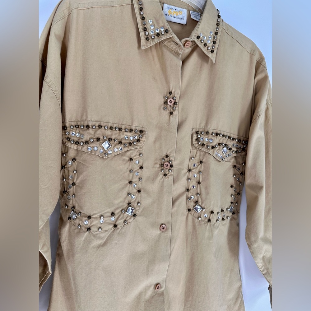 Vintage 80s Western Bejeweled Sz 2 Womens Top Button Up Shirt Limited Collection - Picture 3 of 7